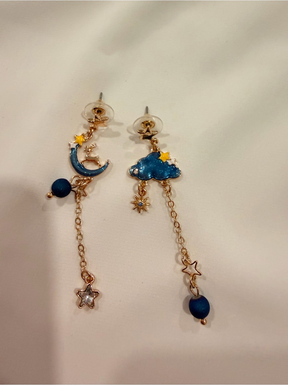 Gold-Tone Blue Cloud and Crescent Moon Drop Earrings - Picture 5 of 6